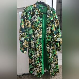 INC green floral raincoat